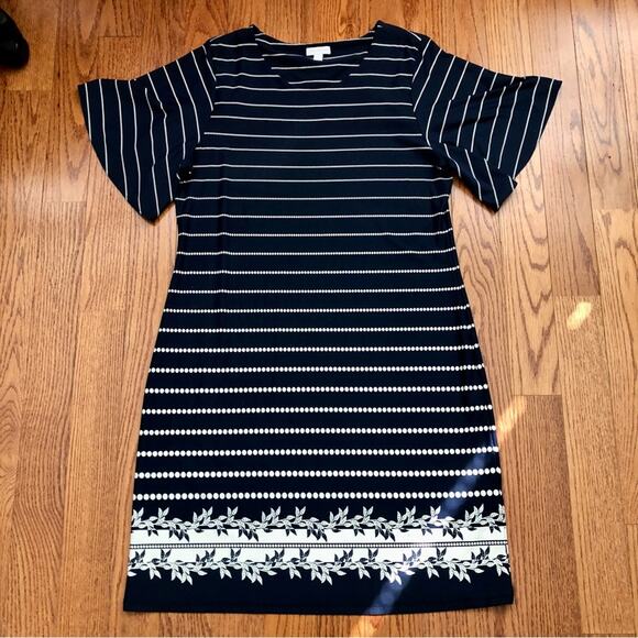 CHARTER CLUB Dots Stripes Floral Navy Blue Cream Flutter Sleeves Dress Size XXL - Picture 9 of 9